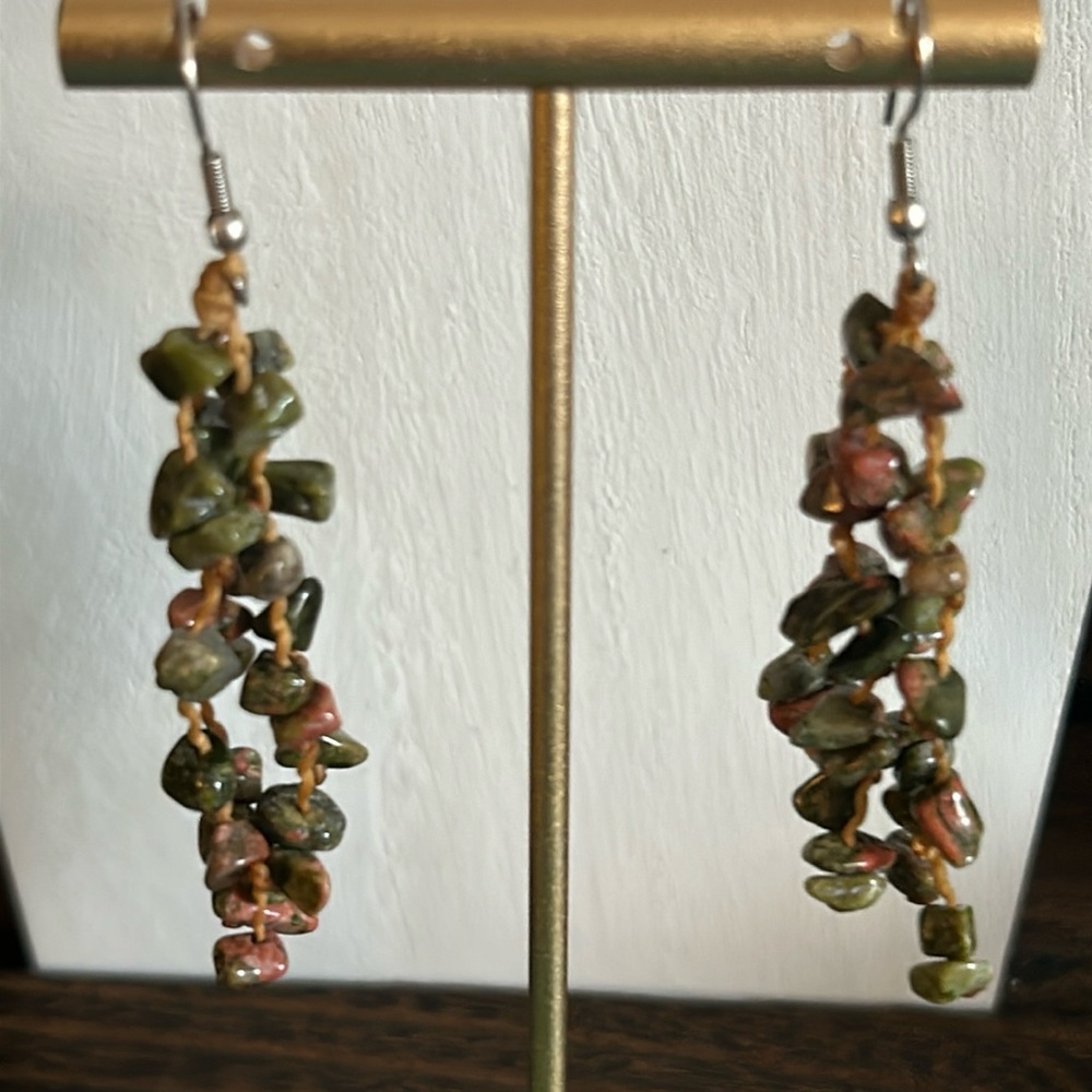 Handcrafted Artisan Unikute Jasper Gemstone Dangle Drop Earrings